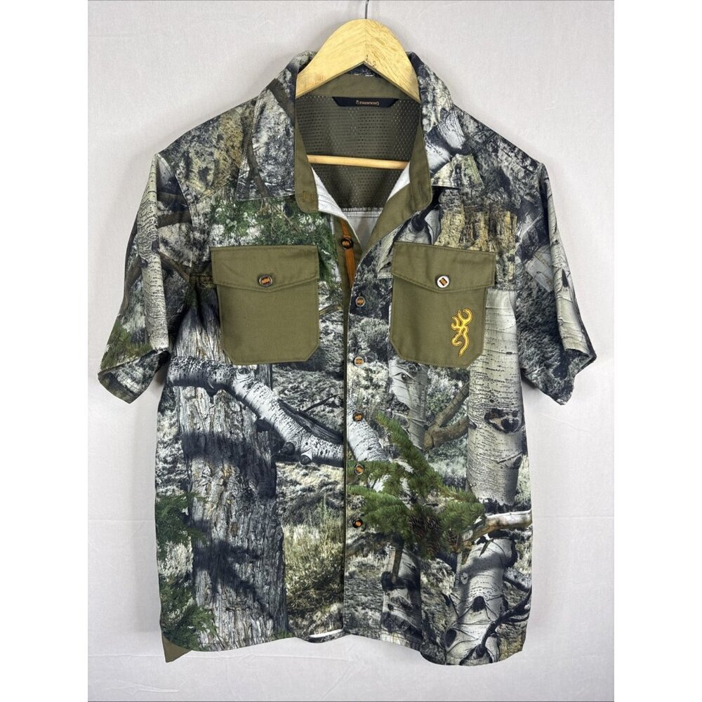 Browning‎ RealTree Camo Hunting Button Shirt M Mesh Lined Embroidered Buck Logo
